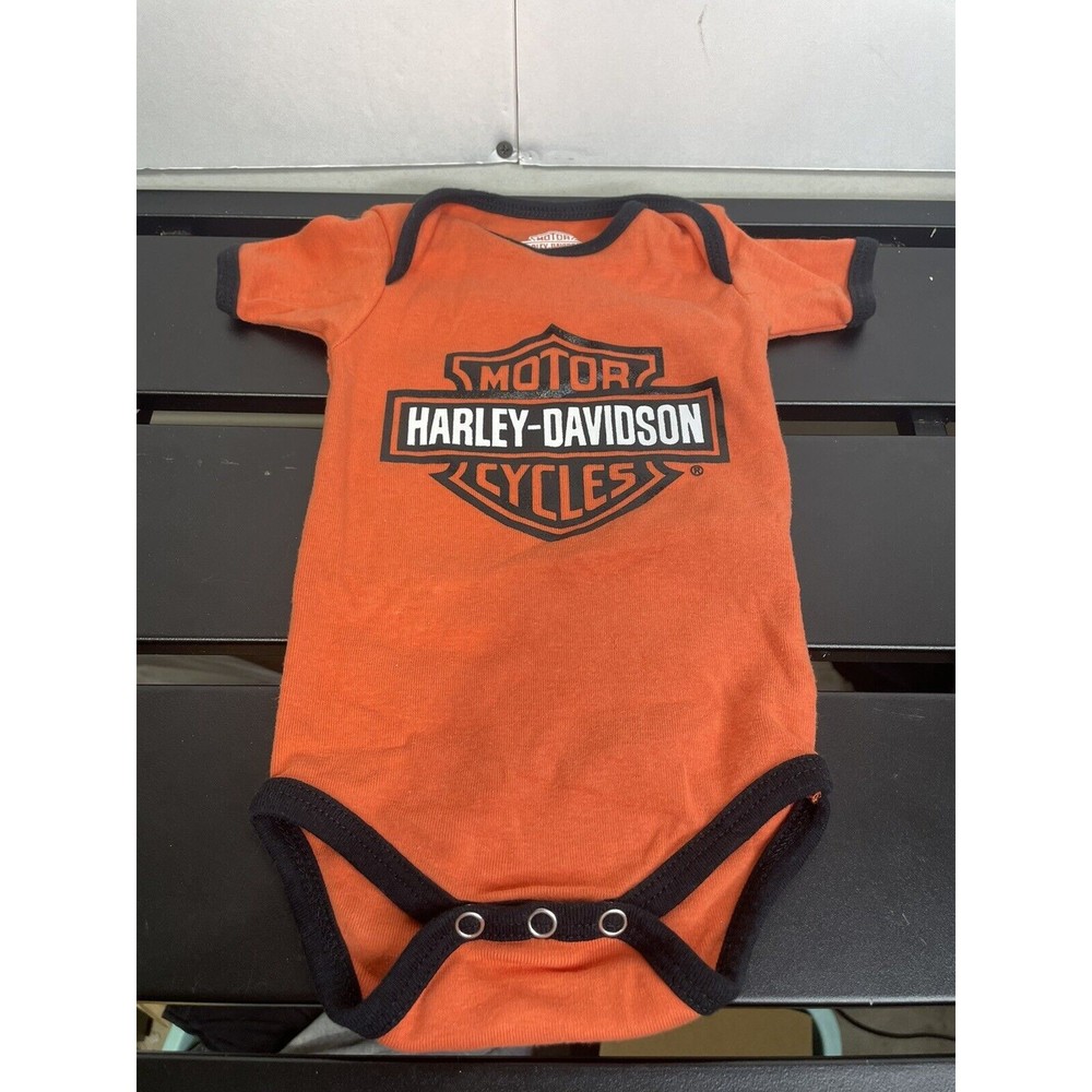 Vintage Infant Harley Davidson Bodysuit size 9-12 Months Orange With Black Clean